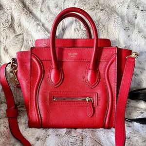 Classic Celine Calfskin Luggage Nano Bag in Red